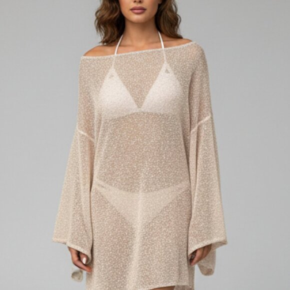Drop Shoulder Loose Casual Sheer Beach Cover Up - Picture 5 of 6